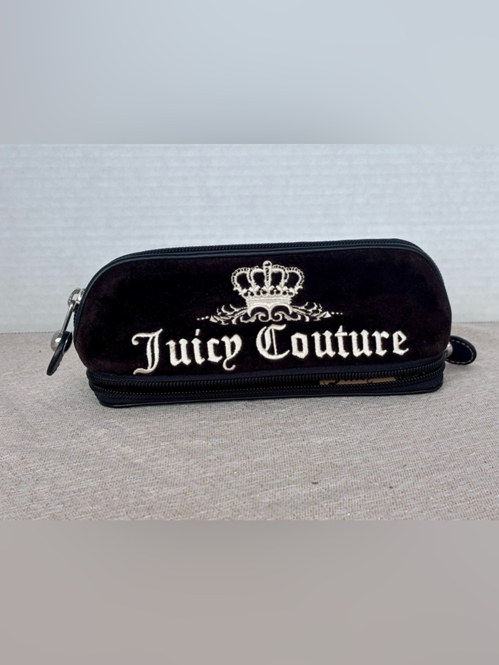 Juicy Couture Y2K Velour Pencil Case Makeup Brush Holder Black